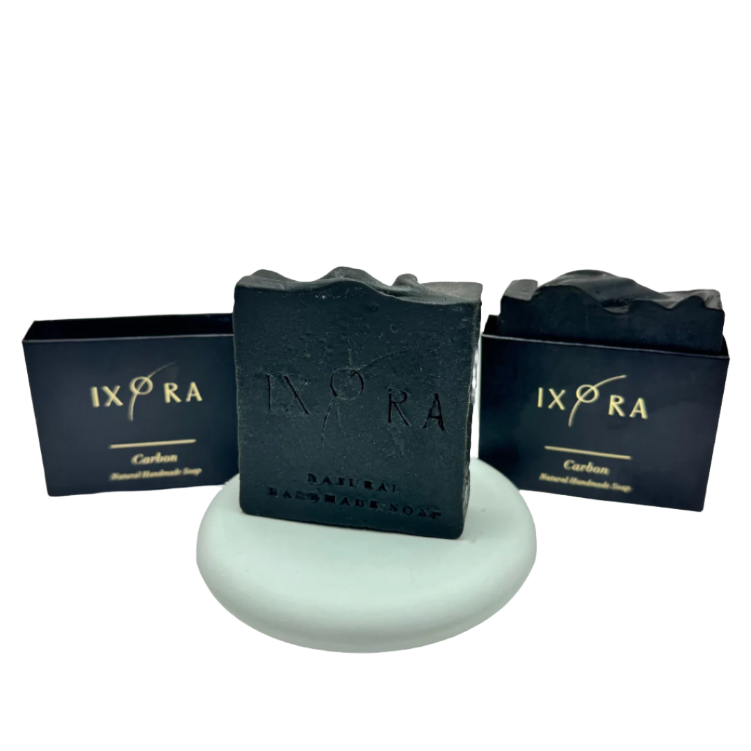 Natural Handmade Carbon Soap by IXORA: Purifying Soap with Detoxifying and Exfoliating Properties for Deep Cleansing and Smooth Skin IXORA