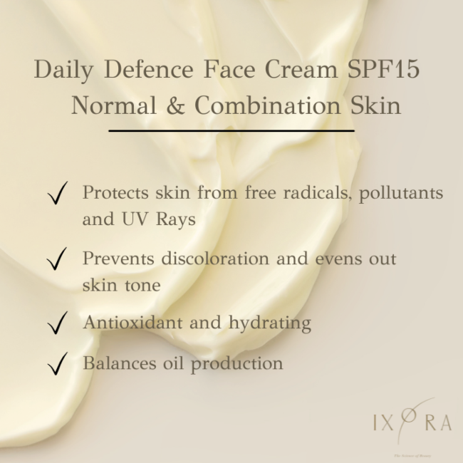 Daily Defense Face Cream SPF15 – Normal & Combination Skin Ixora Organic Beauty