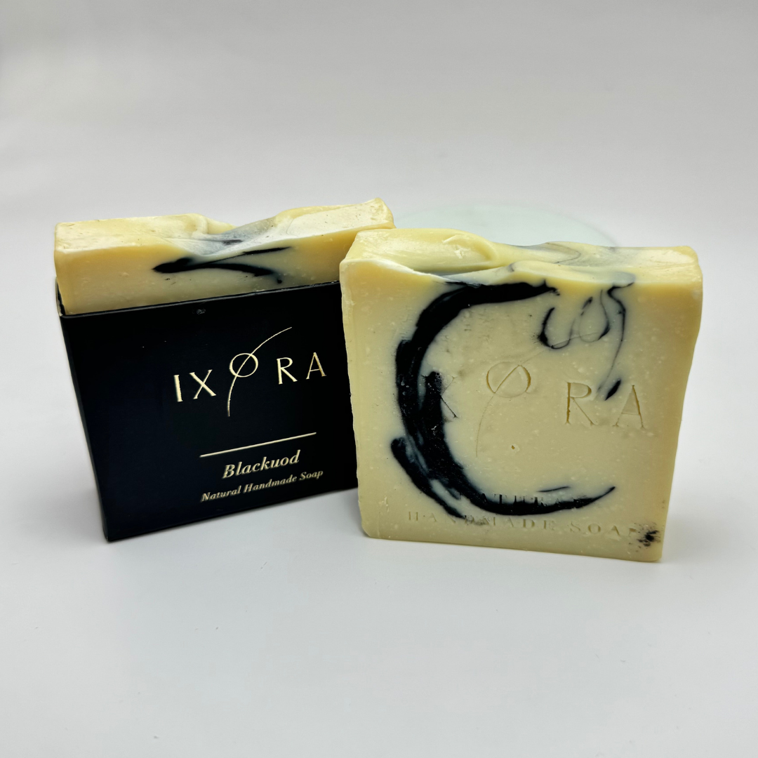 Natural Handmade Blackuod Soap by IXORA: Deep Cleansing Soap with Antioxidant and Detoxifying Properties for Clear, Refreshed Skin IXORA