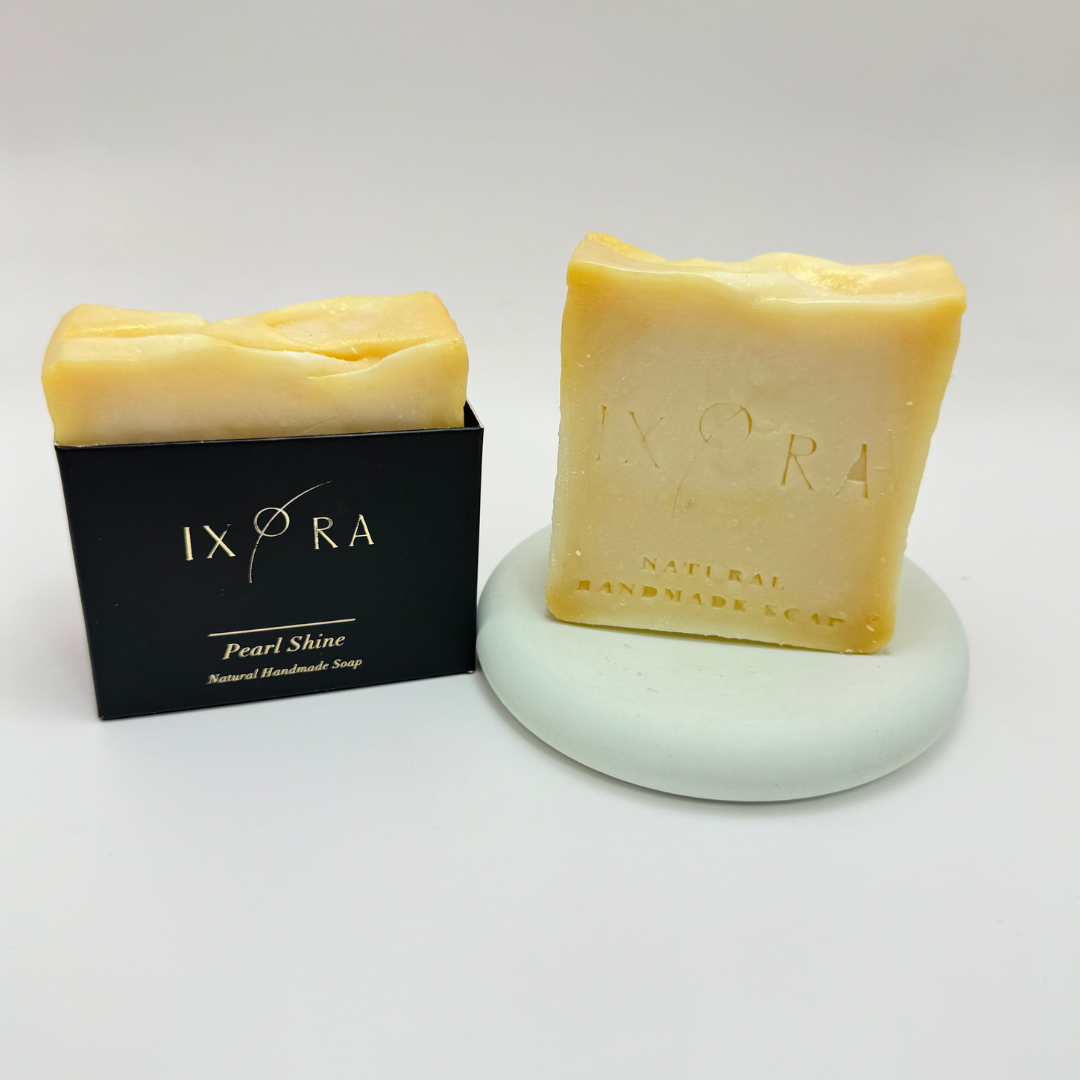 Natural Handmade Pearl Shine Powder Soap by IXORA: Radiant Soap with Brightening and Smoothing Properties for Luminous, Even-Toned Skin IXORA