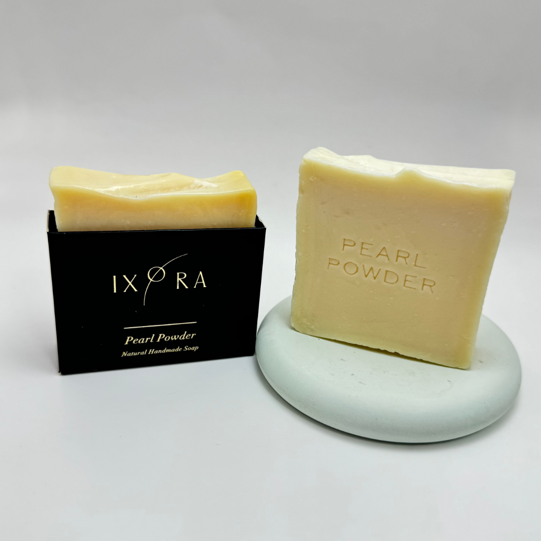 Natural Handmade Pearl Shine Powder Soap by IXORA: Radiant Soap with Brightening and Smoothing Properties for Luminous, Even-Toned Skin IXORA