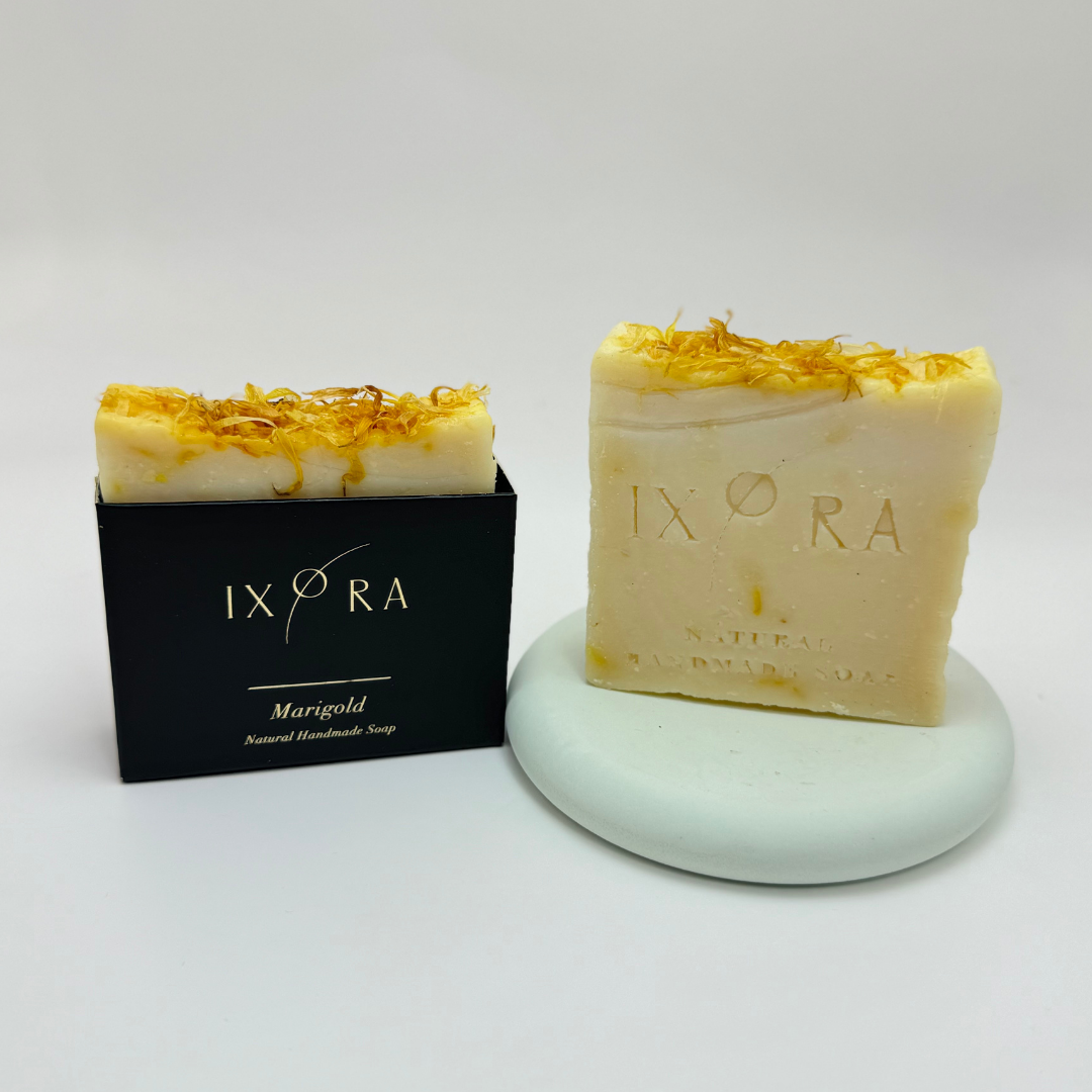 Natural Handmade Marigold Soap by IXORA: Healing Soap with Antiseptic and Anti-Inflammatory Properties for Calmed, Healthy Skin IXORA