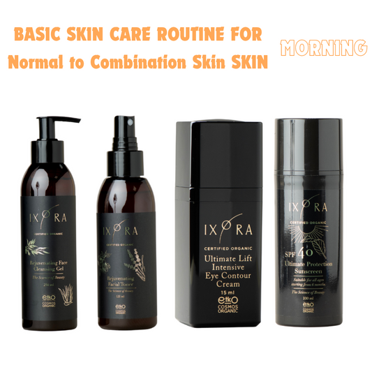 Basic Skincare Routine for Normal to Combination Skin (Morning) Ixora Organic Beauty