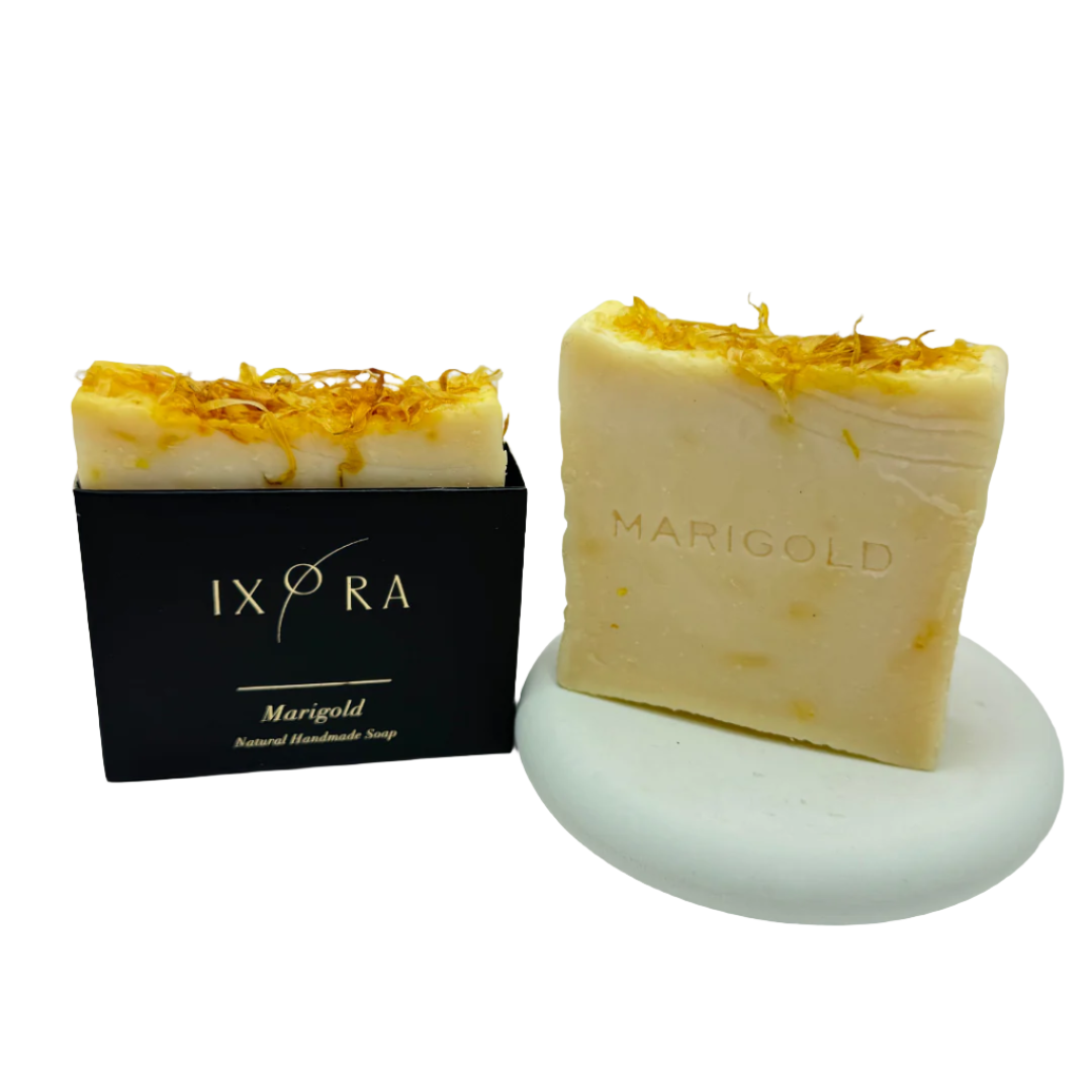 Natural Handmade Marigold Soap by IXORA: Healing Soap with Antiseptic and Anti-Inflammatory Properties for Calmed, Healthy Skin IXORA