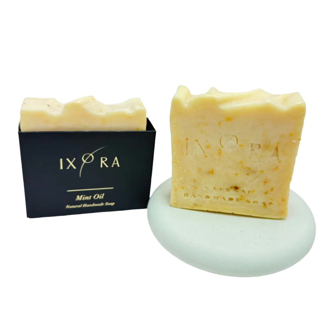 Natural Handmade Mint Oil Soap by IXORA: Refreshing Soap with Antiseptic and Cooling Properties for Invigorated, Clear Skin IXORA