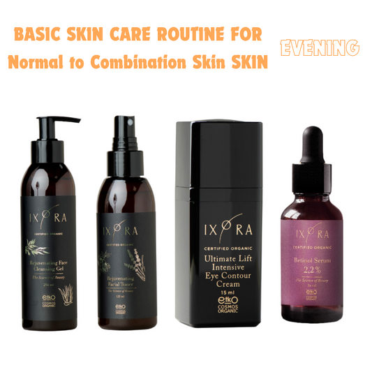 Basic Skincare Routine for Normal to Combination Skin (Evening) Ixora Organic Beauty