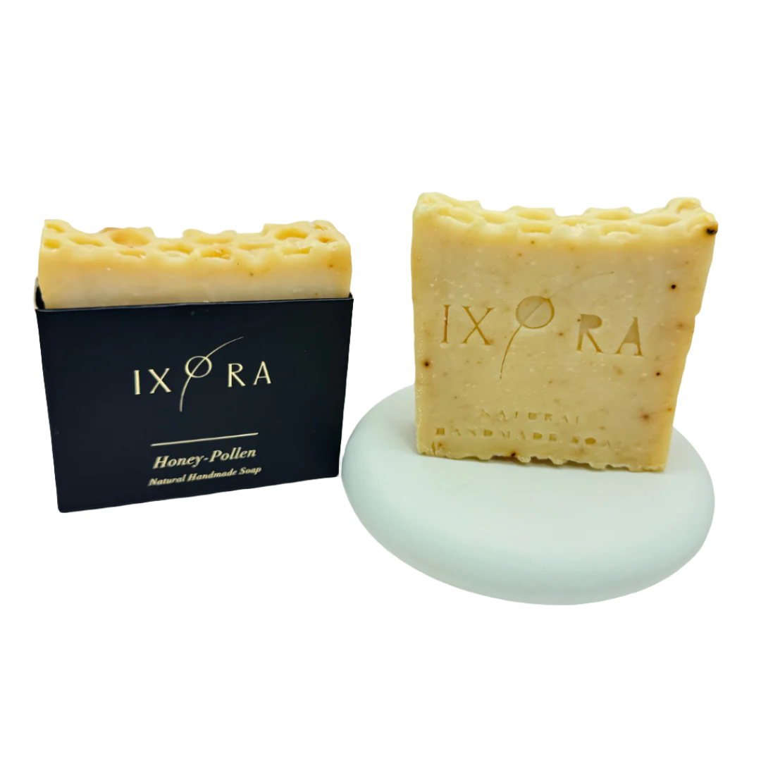 Natural Handmade Honey Pollen Soap by IXORA: Nourishing Soap with Antibacterial and Moisturizing Properties for Soft, Healthy Skin IXORA