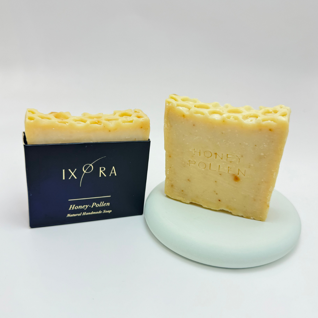 Natural Handmade Honey Pollen Soap by IXORA: Nourishing Soap with Antibacterial and Moisturizing Properties for Soft, Healthy Skin IXORA