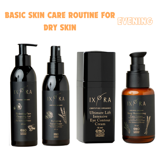 Basic Skincare Routine for Dry Skin (Evening) Ixora Organic Beauty