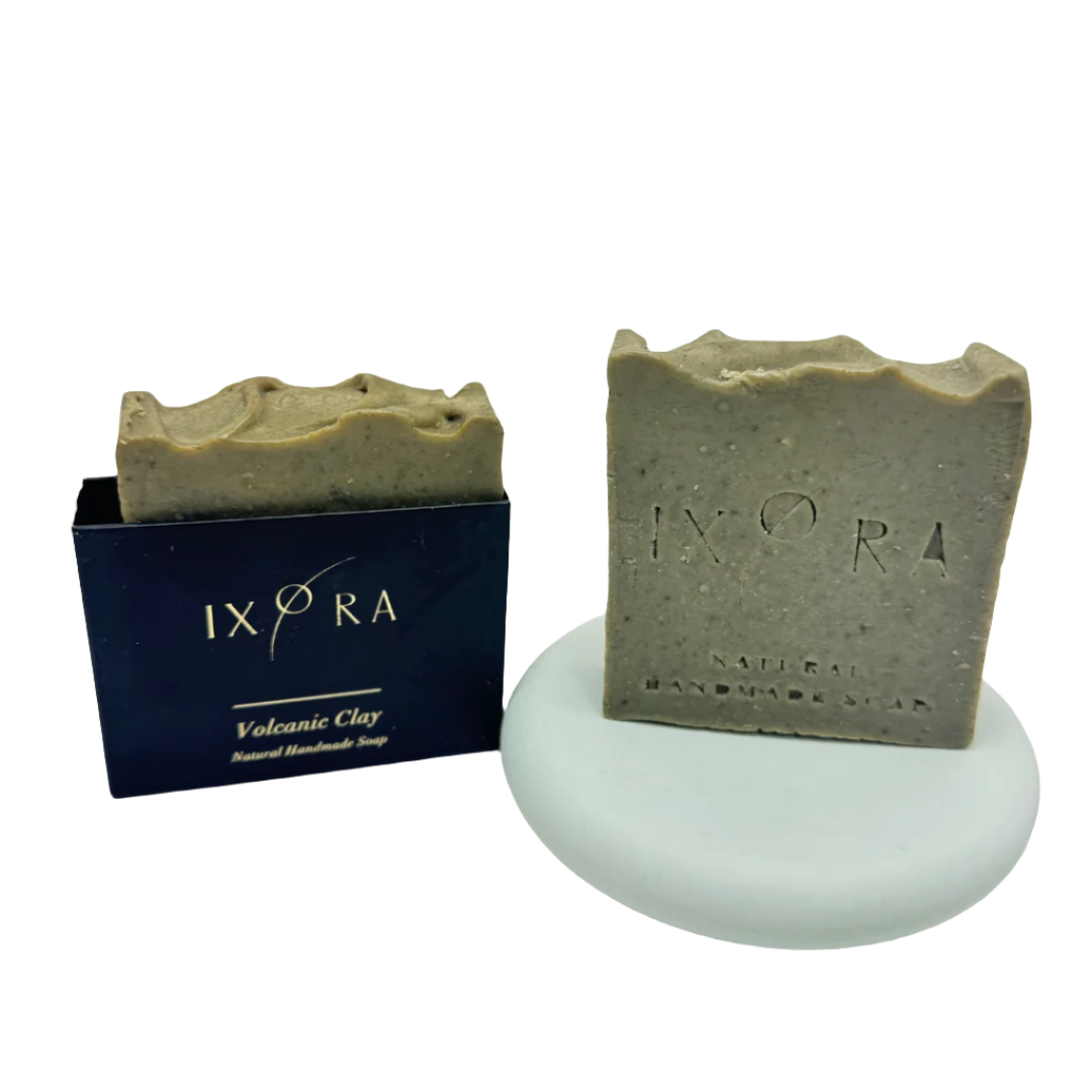 Natural Handmade Volcanic Clay Soap by IXORA: Purifying Soap with Detoxifying and Exfoliating Properties for Deep Cleansing and Smooth Skin IXORA