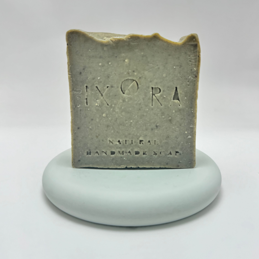 Natural Handmade Volcanic Clay Soap by IXORA: Purifying Soap with Detoxifying and Exfoliating Properties for Deep Cleansing and Smooth Skin IXORA