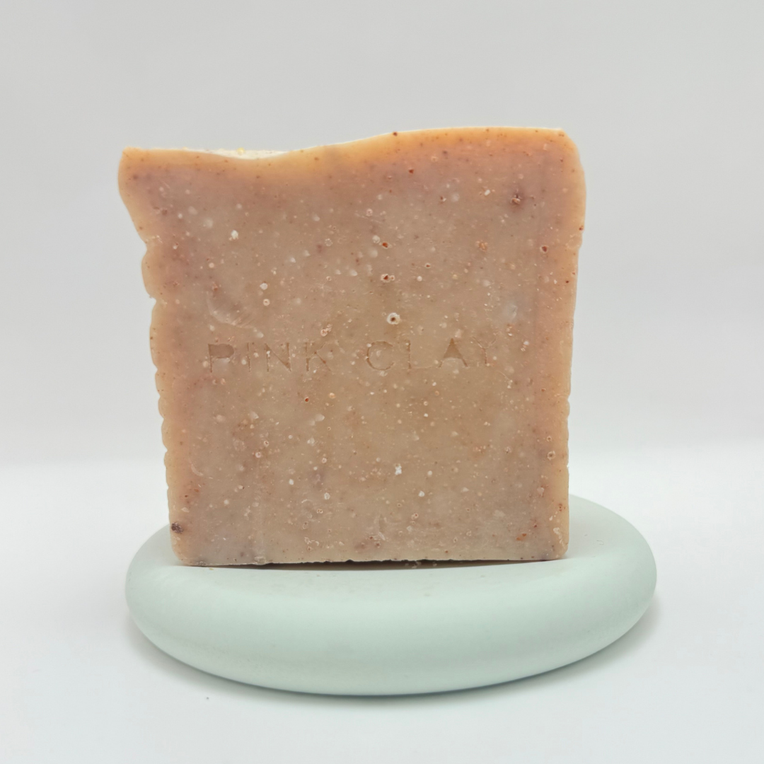 Natural Handmade Pink Clay Soap by IXORA: Detoxifying Soap with Exfoliating and Rejuvenating Properties for Smooth, Radiant Skin IXORA