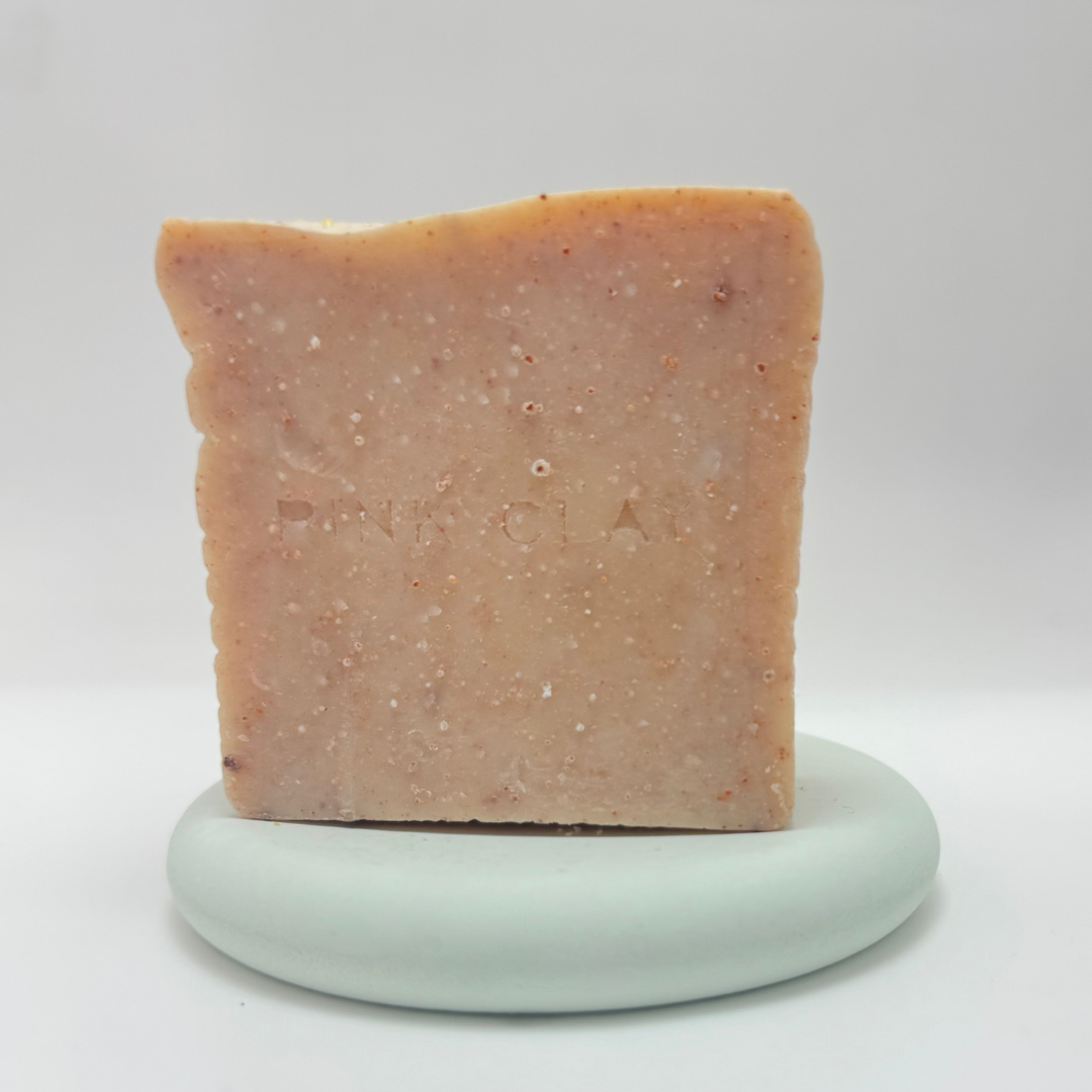 Natural Handmade Pink Clay Soap by IXORA: Detoxifying Soap with Exfoliating and Rejuvenating Properties for Smooth, Radiant Skin IXORA