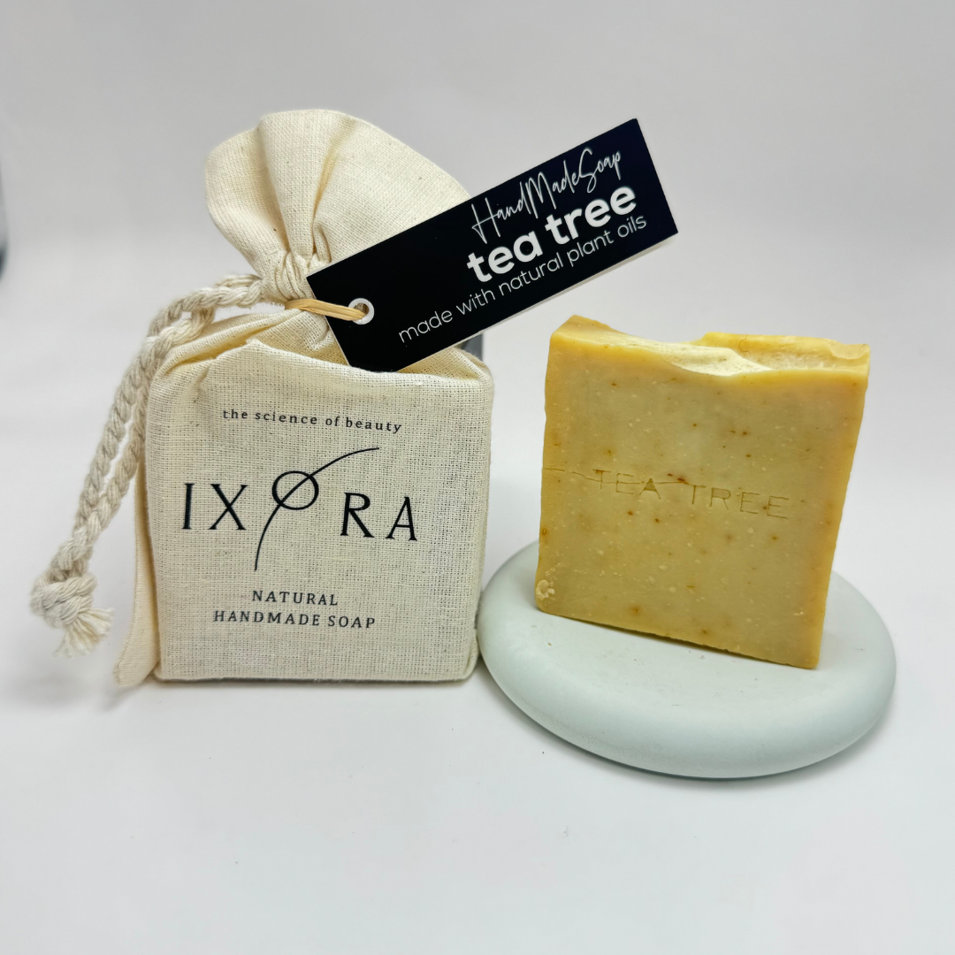 Natural Handmade Tea Tree Soap by IXORA: Purifying Soap with Antibacterial and Anti-Inflammatory Properties for Clear, Balanced Skin IXORA