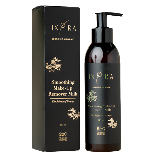 Smoothing Make Up Remover Milk - IXORA: Gentle Makeup Remover with Organic Shea Butter and Anti-Aging Oils for Skin Protection Ixora Organic Beauty